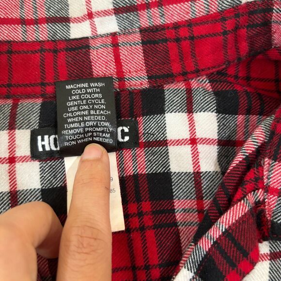 Hot Topic Red Plaid Sugar Skull Flannel Shirt Small Goth Romantic Steam Punk - Picture 10 of 11